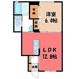 ベルウッド II B 1階1LDKの間取り