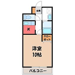MRR宇都宮 1Kの間取図画像