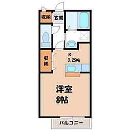 スカイブルー 1Kの間取図画像