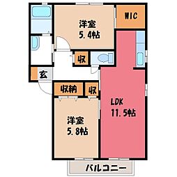 クレアトゥールB 2LDKの間取図画像