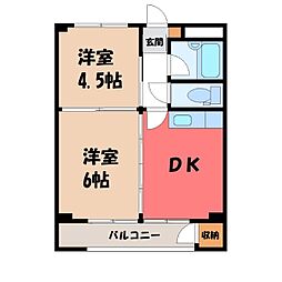 宮リバーハイツ 2DKの間取図画像