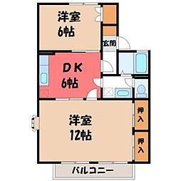 第3明清ハイツC 2DKの間取図画像