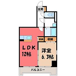 グランバロン宇都宮 1LDKの間取図画像