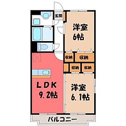 Y&Mベルメゾン駒生 2LDKの間取図画像
