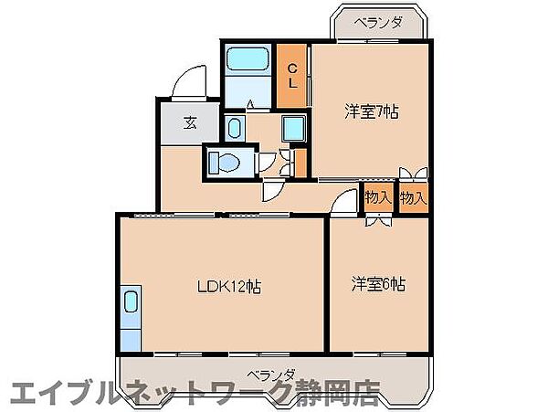 静岡県静岡市葵区北安東3丁目(賃貸マンション2LDK・4階・61.24㎡)の写真 その2