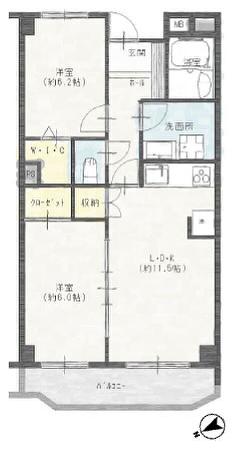 4階部分の2LDK・全居室6帖以上でゆとりのある住空間。