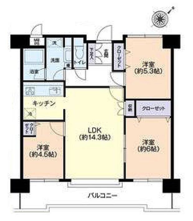 リフォーム済み　6階部分につき陽当り・眺望良好♪南東向き3LDK・全居室収納付きでゆとりのある住空間！