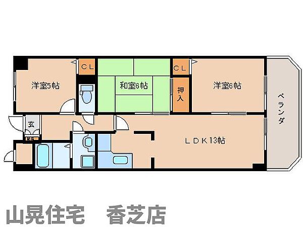 奈良県香芝市畑3丁目(賃貸マンション3LDK・3階・65.74㎡)の写真 その2