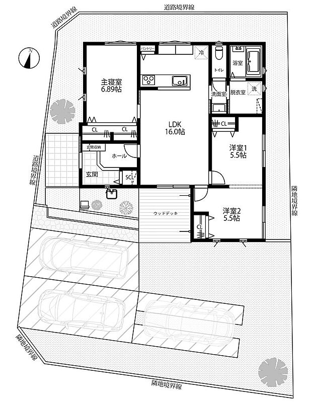 リビングとウッドデッキが繋がっていて庭に行き来しやすくなっています。南向きで日当たりもよく明るい空間が生まれます。スマホ一つで玄関の施錠、シャッターの操作ができるのでとても便利です。