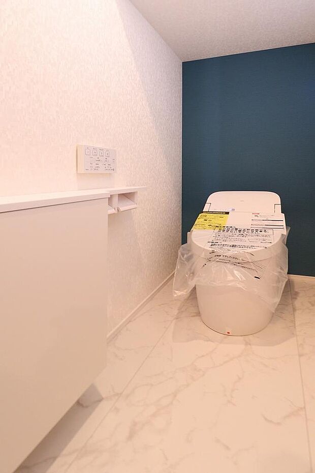 TOTOの最新トイレになります。節水型でお掃除もしやすいです。収納もあるのでスッキリした空間です。