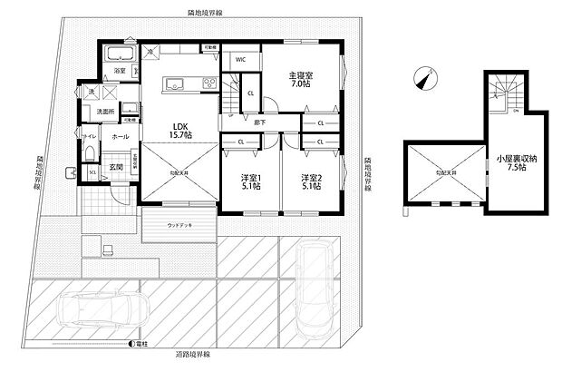 人気の平屋住宅です。実は階段があり小屋裏部屋がある間取りとなっています。