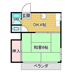 堤荘 2階1Kの間取り