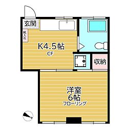 小田原マンション 2階1Kの間取り