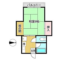 小山ハイツ 2階1Kの間取り