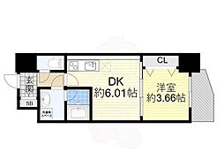 ブランシエスタ天満 7階1DKの間取り