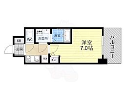 S-RESIDENCEドーム前千代崎 6階1Kの間取り