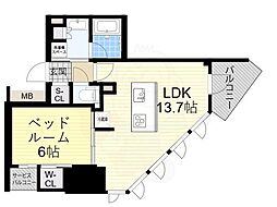 コンフォリア・リヴ本町WEST 1LDKの間取図画像