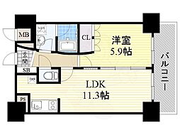 ラドゥセール中之島 1LDKの間取図画像