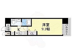 レジディア京町堀 1Kの間取図画像
