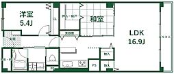 高槻スカイハイツ 2LDKの間取図画像