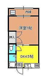 ハイツカサハラ 1Kの間取図画像