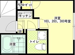 プリムローズ大森 2階1Kの間取り