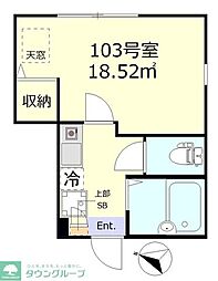 ウェルシー蒲田 1階1Kの間取り