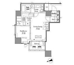 レジディアタワー目黒不動前 4階1LDKの間取り