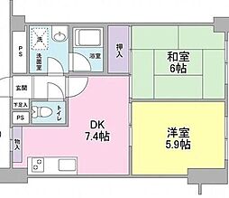 エスト・メール東大井 2階2DKの間取り