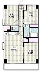 プラムハイツコパン 7階3LDKの間取り