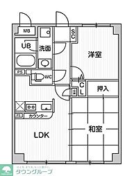 アエラス石川台 2DKの間取図画像