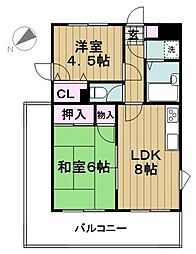 セザール長原 2DKの間取図画像