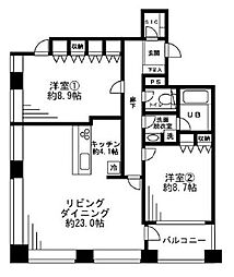 レジディアタワー麻布十番 2LDKの間取図画像