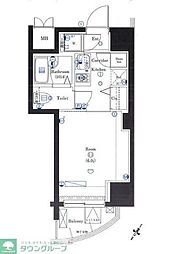 リクレイシア三田 1Kの間取図画像
