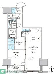 東京臨海高速鉄道りんかい線 品川シーサイド駅 徒歩9分の賃貸マンション 8階2LDKの間取り