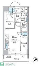 京急本線 立会川駅 徒歩5分の賃貸マンション 3階2DKの間取り
