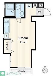 都営三田線 白金高輪駅 徒歩6分の賃貸マンション 2階ワンルームの間取り
