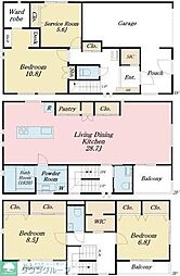 東急目黒線 武蔵小山駅 徒歩10分の賃貸一戸建て 1階4LDKの間取り