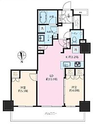 東京臨海高速鉄道りんかい線 品川シーサイド駅 徒歩3分の賃貸マンション 26階2LDKの間取り
