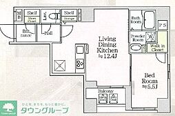 東京メトロ有楽町線 月島駅 徒歩4分の賃貸マンション 5階1LDKの間取り