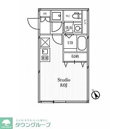 東京メトロ日比谷線 中目黒駅 徒歩6分の賃貸マンション 2階ワンルームの間取り