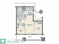 JR山手線 浜松町駅 徒歩2分の賃貸マンション 15階2LDKの間取り