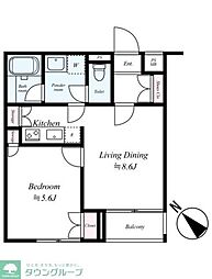 東急目黒線 洗足駅 徒歩9分の賃貸マンション 1階1LDKの間取り