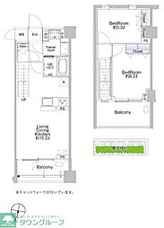 東急池上線 池上駅 徒歩6分の賃貸マンション 3階2LDKの間取り