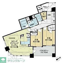 東急目黒線 武蔵小山駅 徒歩5分の賃貸マンション 5階2LDKの間取り