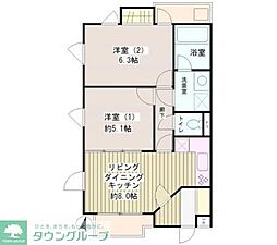 東急池上線 池上駅 徒歩5分の賃貸マンション 2階2LDKの間取り
