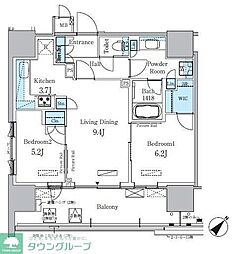 都営大江戸線 勝どき駅 徒歩12分の賃貸マンション 7階2LDKの間取り