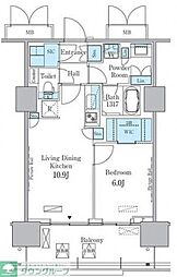 都営大江戸線 勝どき駅 徒歩13分の賃貸マンション 14階1LDKの間取り