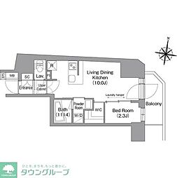 京急本線 新馬場駅 徒歩2分の賃貸マンション 16階1LDKの間取り