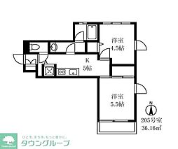 都営浅草線 馬込駅 徒歩5分の賃貸マンション 2階2Kの間取り